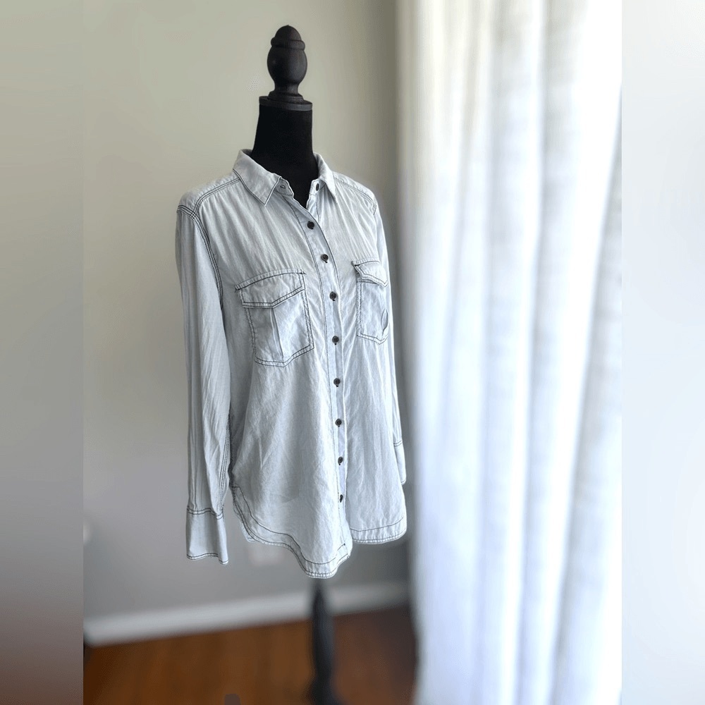 Free People Light Blue Button-Up Shirt